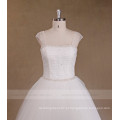 Cap Sleeve Barco de pescoço Tulle Beaded Trim Crystal Beads For Wedding Dress